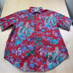 Robert Graham Mens 1XLT Red Rib Cage Floral Short Sleeve Button Up Shirt